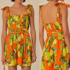NEW FARM Rio Orange Chic Pears Short Sleeves Mini Dress Cotton Belt Size XL